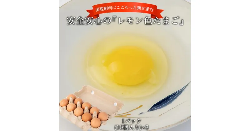 【ふるさと納税】国産飼料にこだわった鶏が産む安全安心の 『レモン色たまご』1パック（10個入り）×3 | 無着色 無添加 国産 玉子 鷄 料理 お取り寄せ グルメ ギフト 贈答 和歌山県 和歌山 返礼品 生卵 卵パック おいしい 名産品 特産品 お土産 プレゼント 贈り物 タマゴ